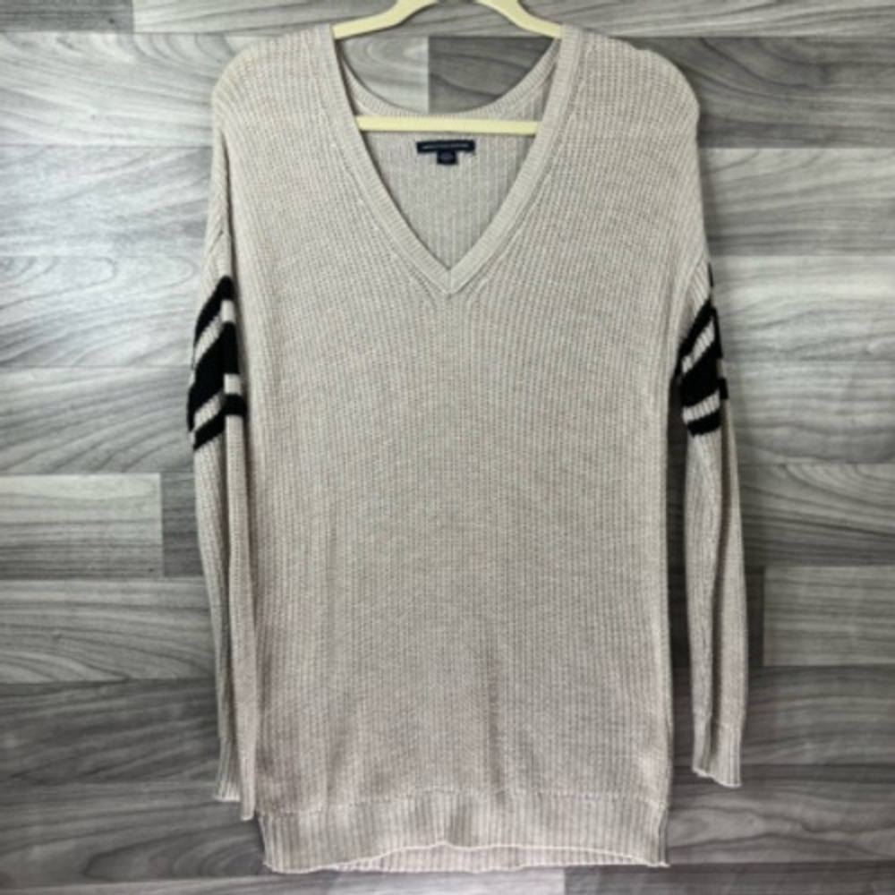 American Eagle Outfitters Sweater Womens S Beige Pullover Varsity Long Sleeve‎